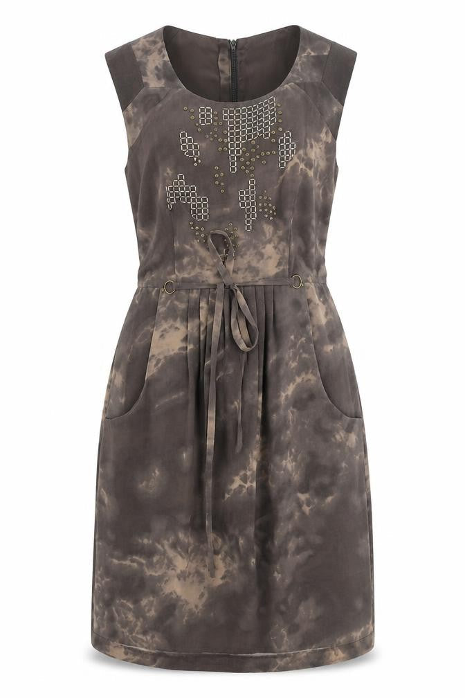 Marks and Spencer Womens Brown Polyester A-Line Size 8 Scoop Neck Zip