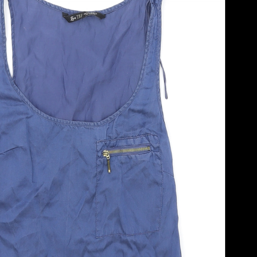 Zara Womens Blue Polyester Basic Tank Size M Scoop Neck