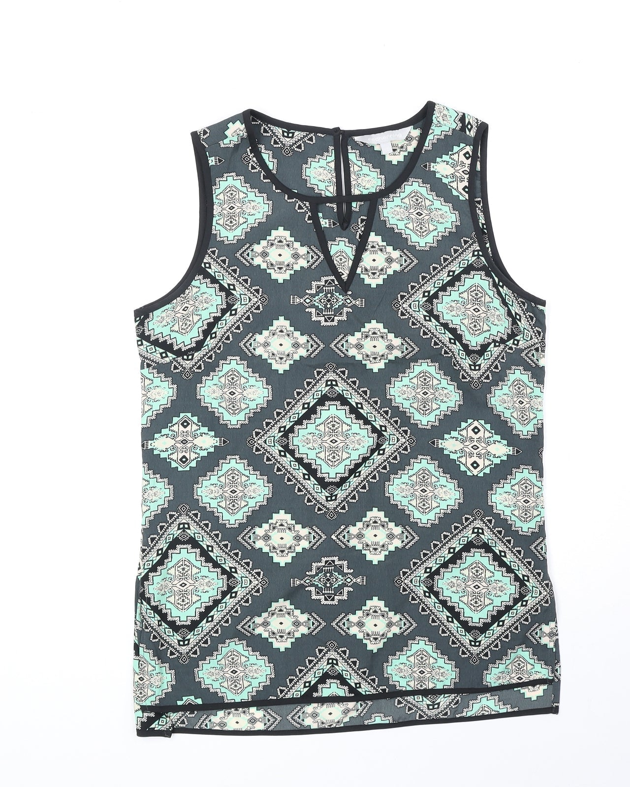Red Herring Womens Green Geometric Polyester Basic Tank Size 10 Scoop Neck