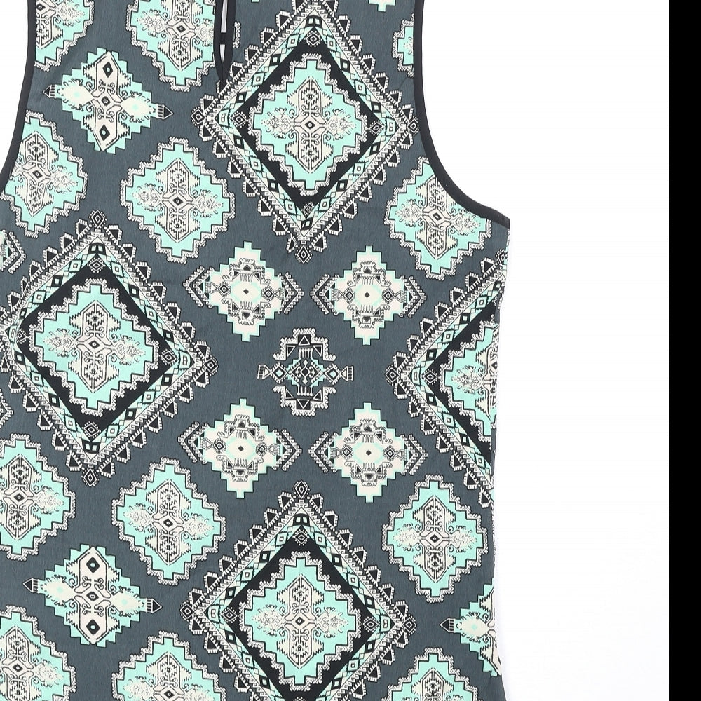 Red Herring Womens Green Geometric Polyester Basic Tank Size 10 Scoop Neck