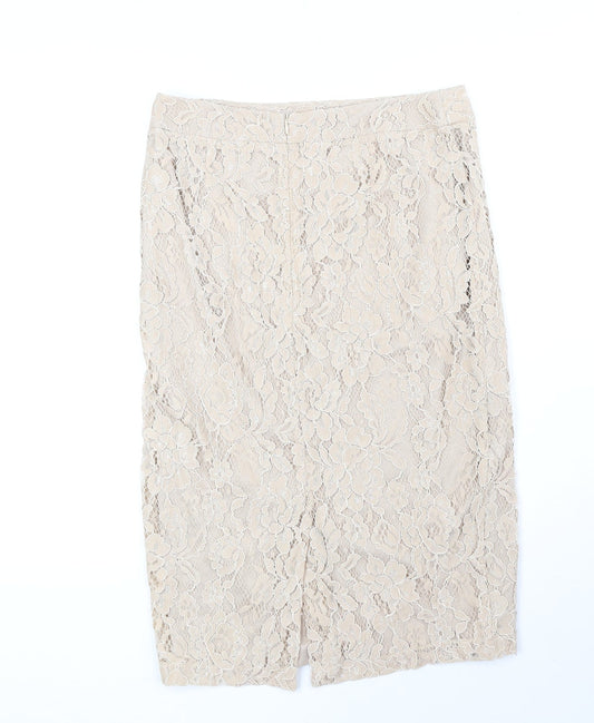 Bourne Womens Beige Floral Polyester Straight & Pencil Skirt Size 10 Zip