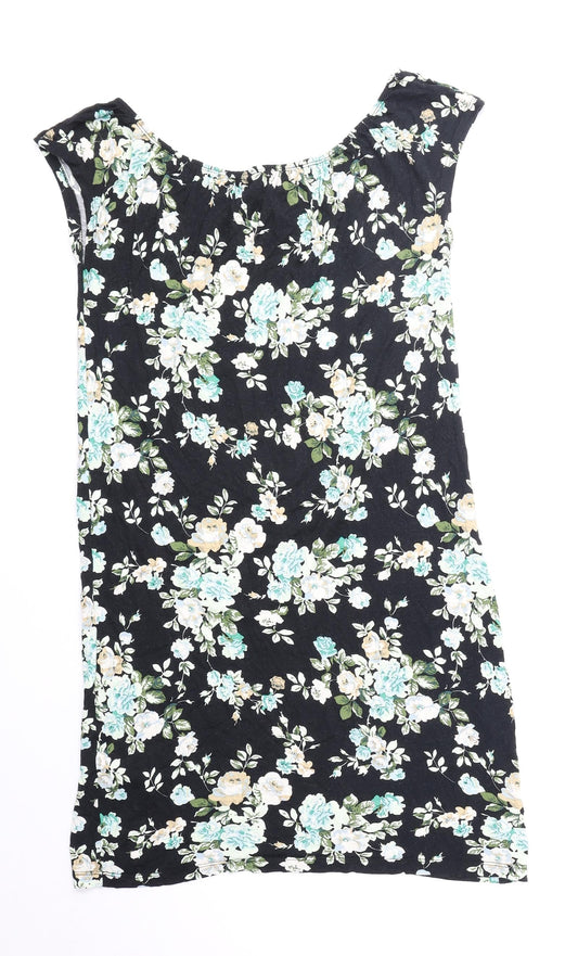 S. Oliver Womens Black Floral Viscose A-Line Size 10 Round Neck Pullover
