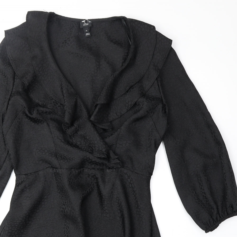 River Island Womens Black Animal Print Polyester Fit & Flare Size 10 V-Neck Pullover - Leopard Print