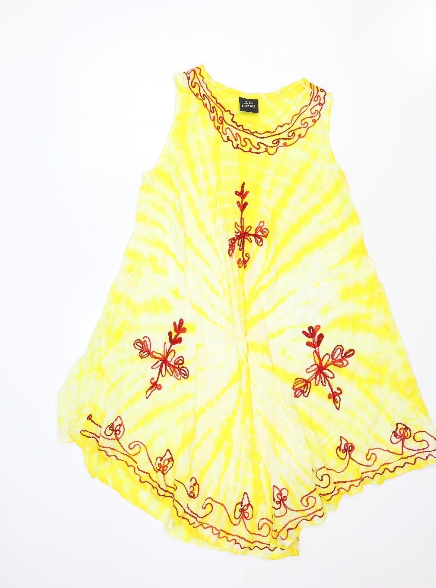 J.D. Womens Yellow Tie Dye Rayon A-Line One Size Round Neck Pullover