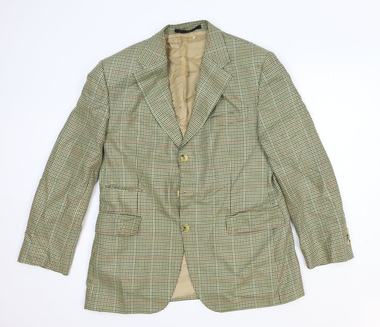 DAKS Mens Green Plaid Polyester Jacket Blazer Size S Regular