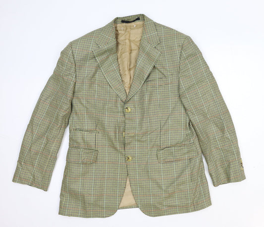 DAKS Mens Green Plaid Polyester Jacket Blazer Size S Regular