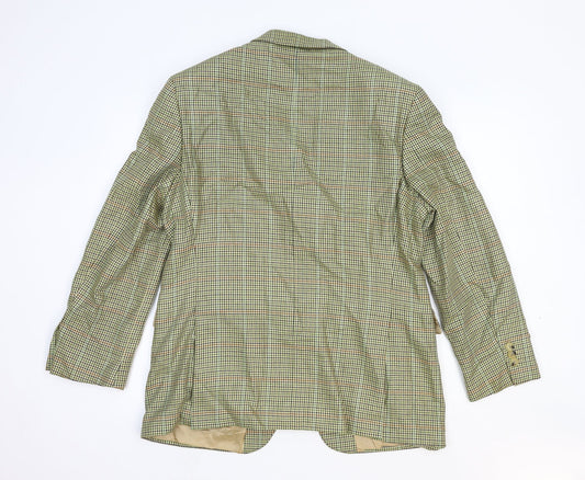 DAKS Mens Green Plaid Polyester Jacket Blazer Size S Regular
