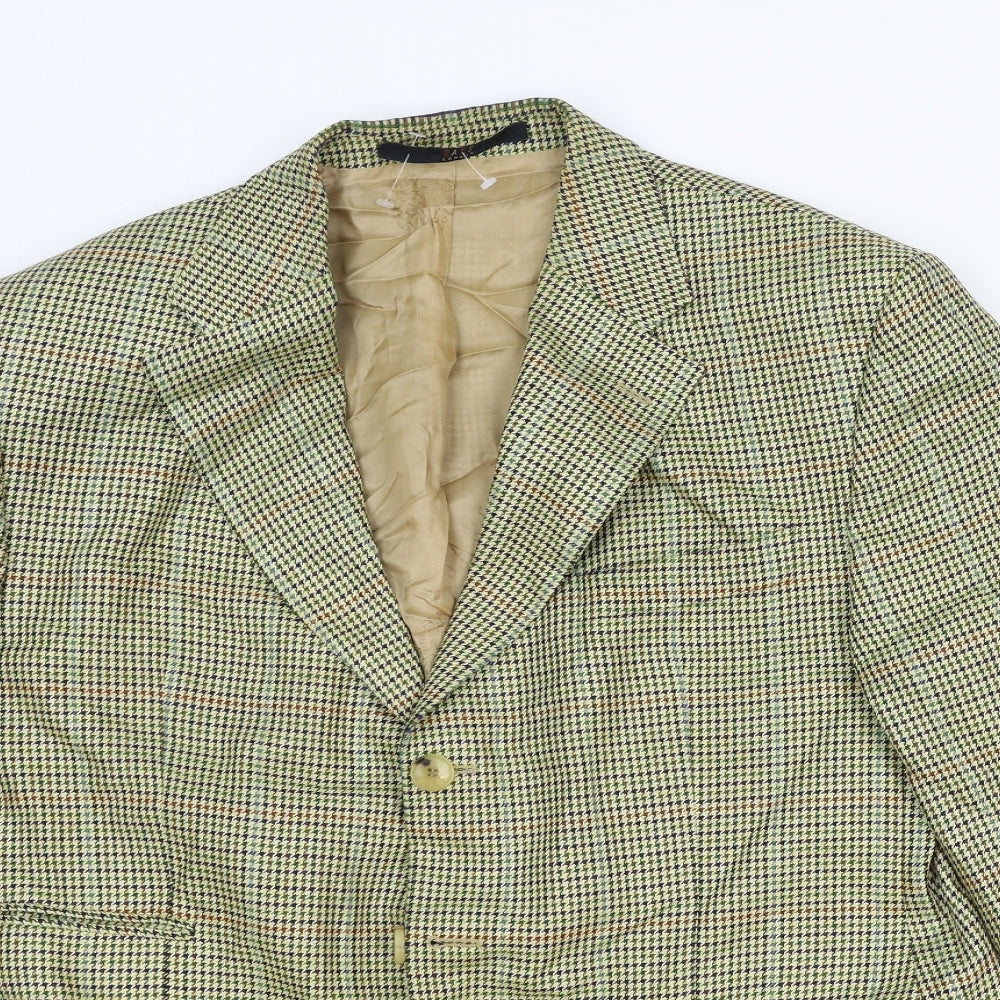 DAKS Mens Green Plaid Polyester Jacket Blazer Size S Regular