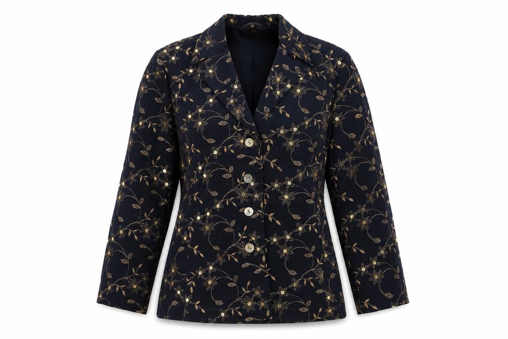 Country Casuals Womens Blue Floral Cupro Jacket Blazer Size 10