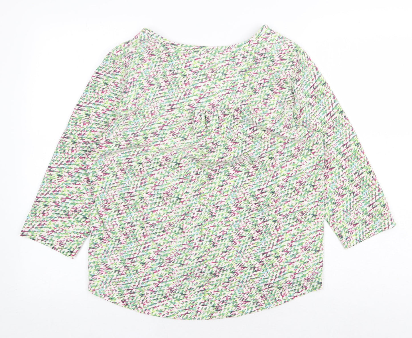 Preworn Womens Green Geometric Cotton Basic Blouse Size 10 V-Neck