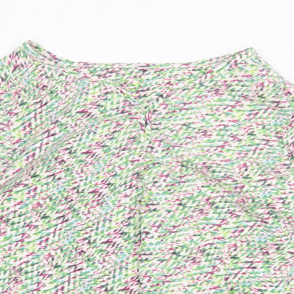 Preworn Womens Green Geometric Cotton Basic Blouse Size 10 V-Neck