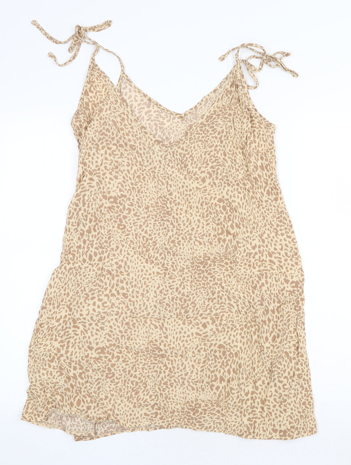 Cuesta Blanca Womens Beige Animal Print Viscose Basic Tank Size 16 V-Neck - Leopard Pattern