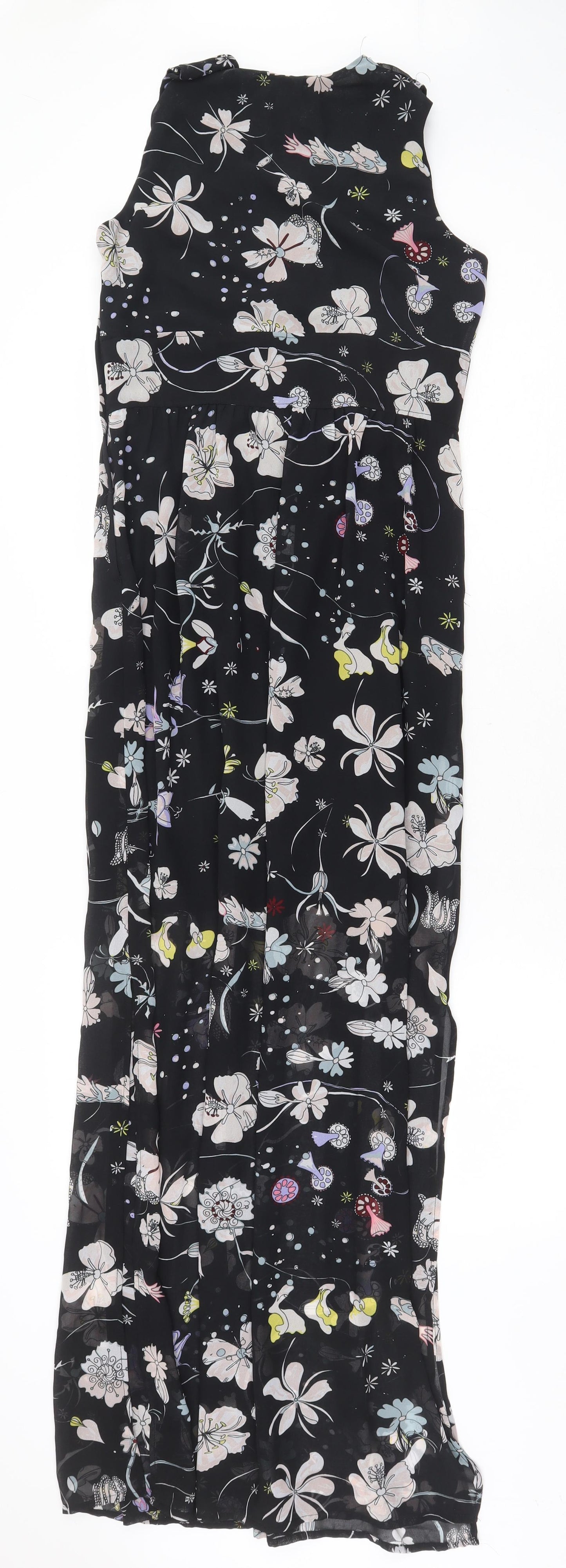 H&M Womens Black Floral Polyester Maxi Size 10 V-Neck Zip