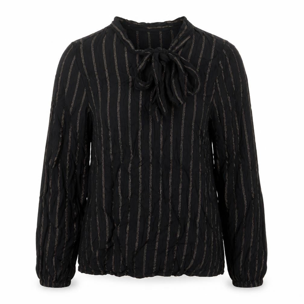 Marks and Spencer Womens Black Striped Viscose Basic Blouse Size 10 V-Neck