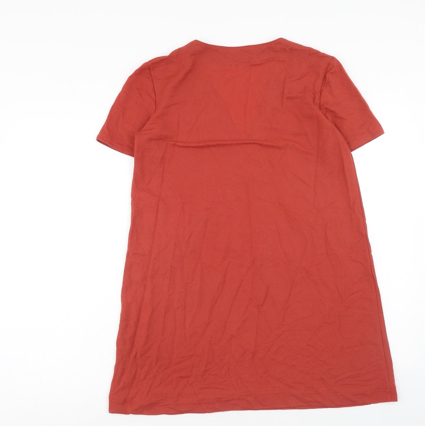 Zara Womens Red Viscose T-Shirt Dress Size M V-Neck Pullover