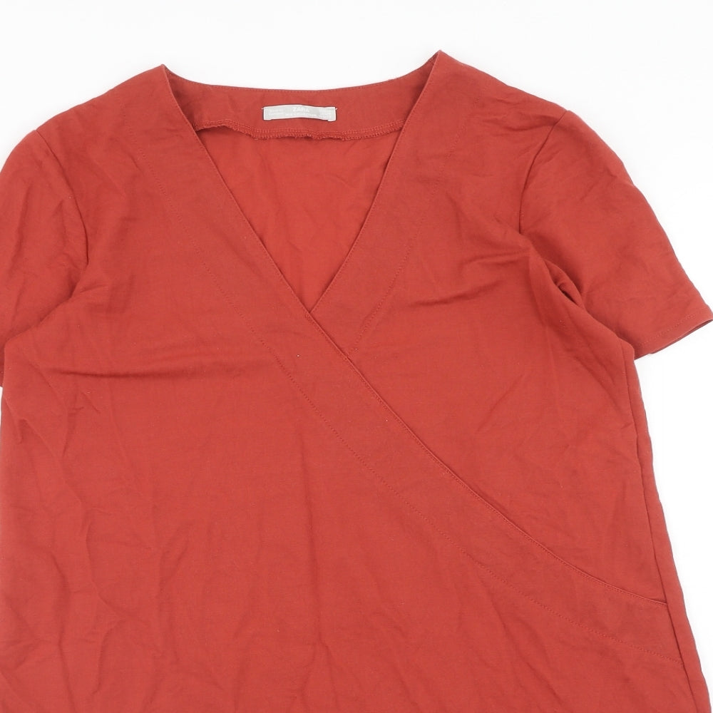 Zara Womens Red Viscose T-Shirt Dress Size M V-Neck Pullover
