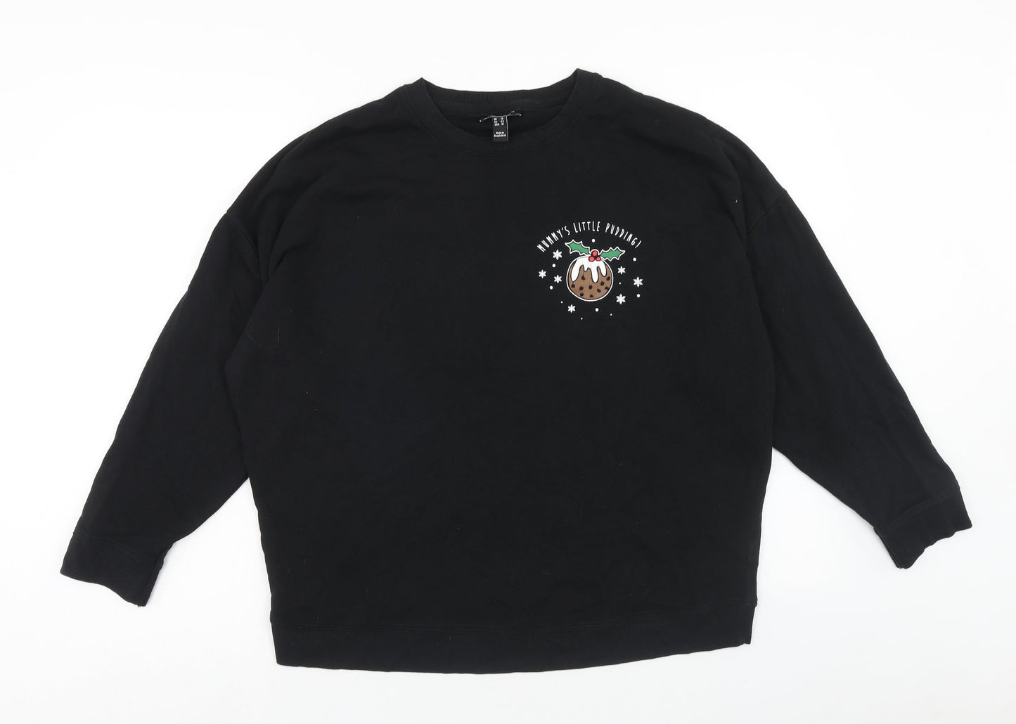 New Look Womens Black Cotton Pullover Sweatshirt Size 14 Pullover - Christmas