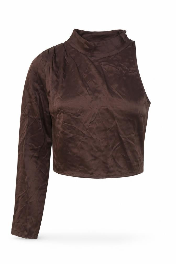 Zara Womens Brown Viscose Cropped Blouse Size S One Shoulder