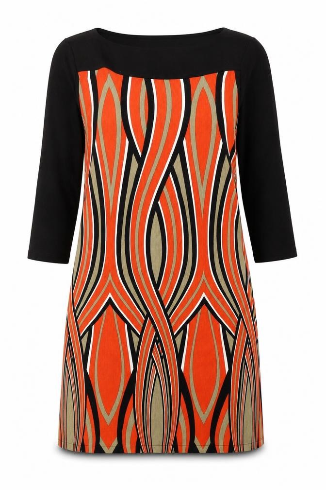 Principles Womens Orange Geometric Viscose A-Line Size 12 Boat Neck Pullover