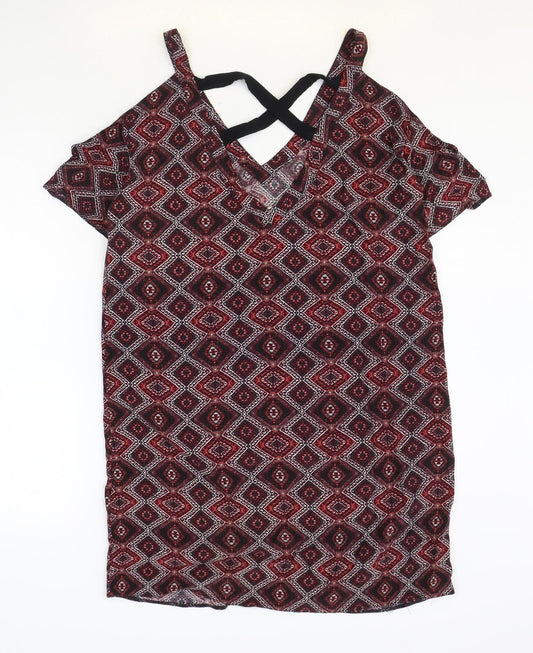 & Other Stories Womens Red Geometric Viscose Shift Size XS V-Neck Pullover