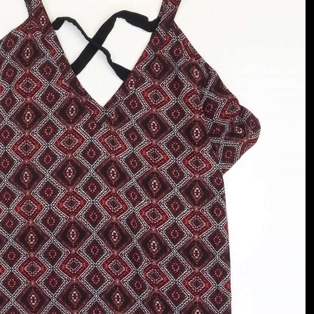 & Other Stories Womens Red Geometric Viscose Shift Size XS V-Neck Pullover