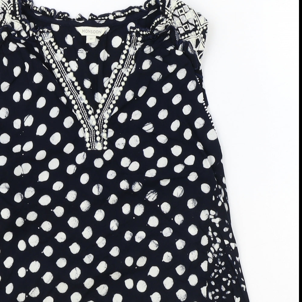 Monsoon Womens Black Polka Dot Viscose Basic Tank Size M V-Neck