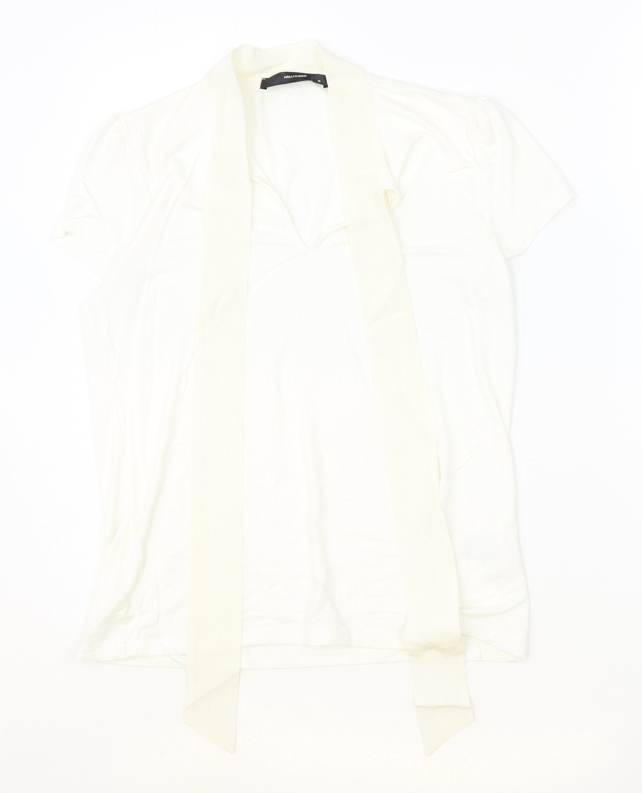 Hallhuber Womens Ivory Viscose Basic Blouse Size M V-Neck