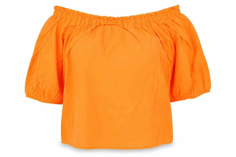 Marks and Spencer Womens Orange Viscose Basic Blouse Size 14 Off the Shoulder