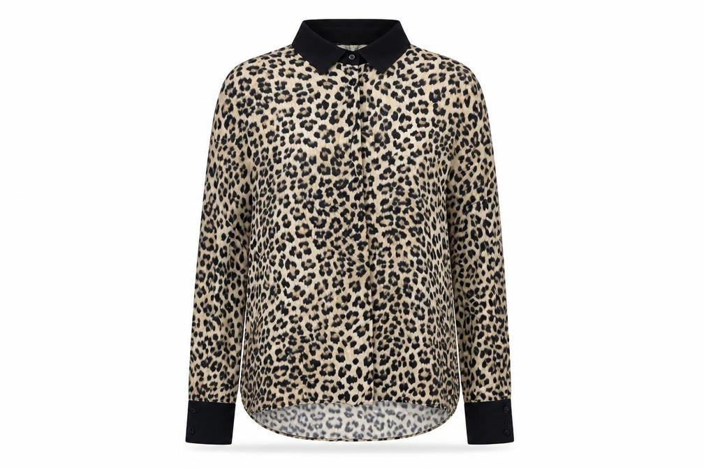 Zara Womens Brown Animal Print Viscose Basic Blouse Size S Collared - Leopard Pattern