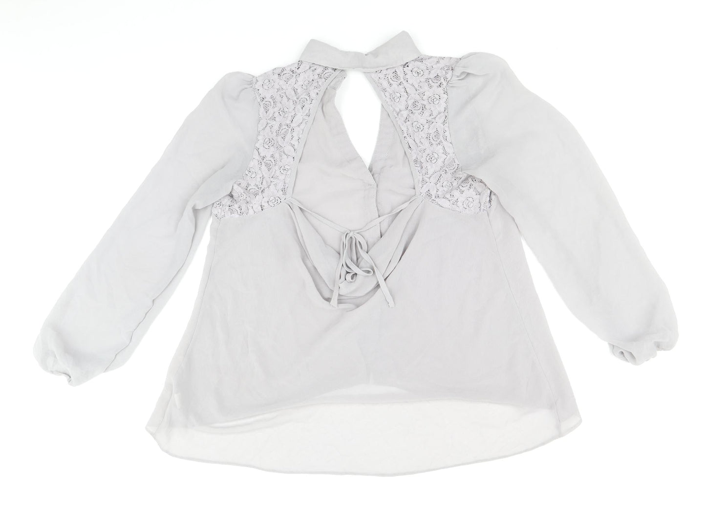 River Island Womens Grey Polyester Basic Blouse Size 14 V-Neck - Lace Detail