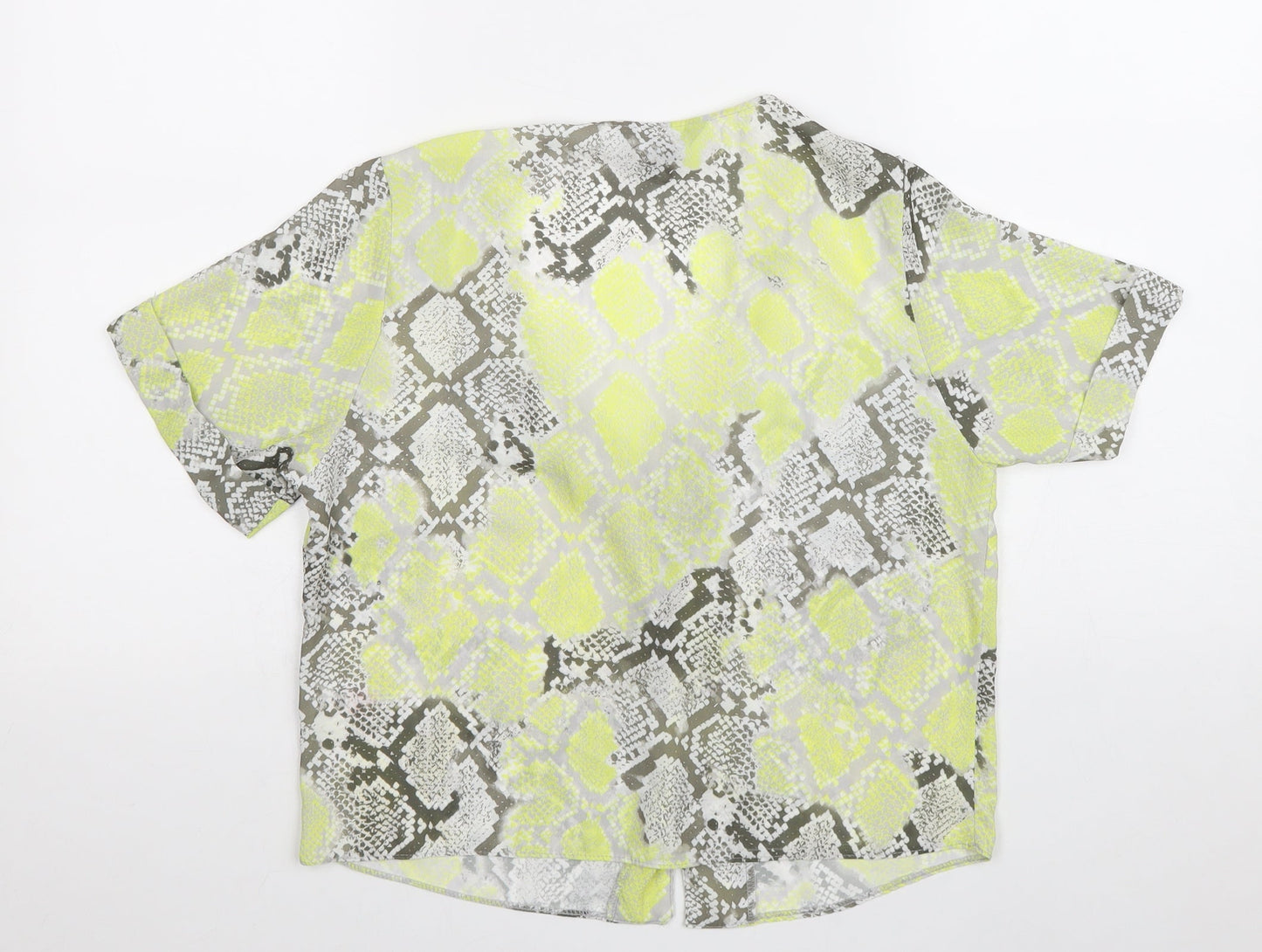 New Look Womens Yellow Animal Print Polyester Basic Button-Up Size 8 V-Neck - Snake Print
