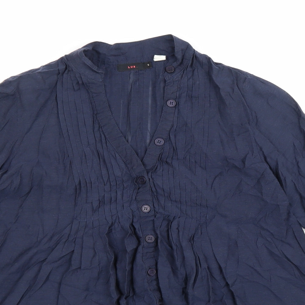 Lux Womens Blue Cotton Basic Blouse Size S V-Neck