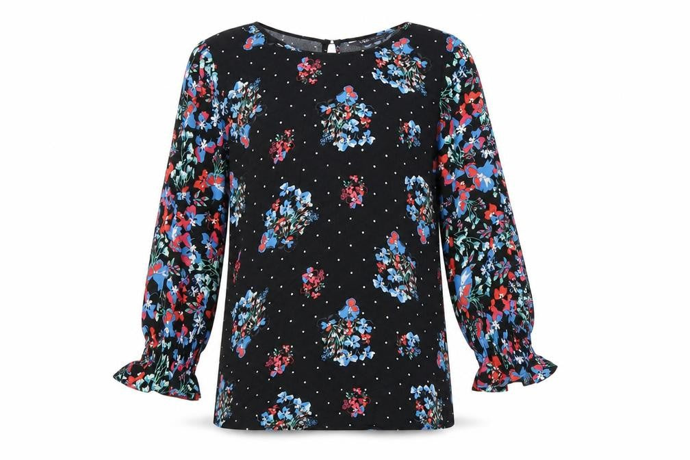 Marks and Spencer Womens Black Floral Viscose Basic Blouse Size 8 Boat Neck
