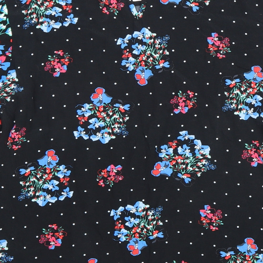 Marks and Spencer Womens Black Floral Viscose Basic Blouse Size 8 Boat Neck