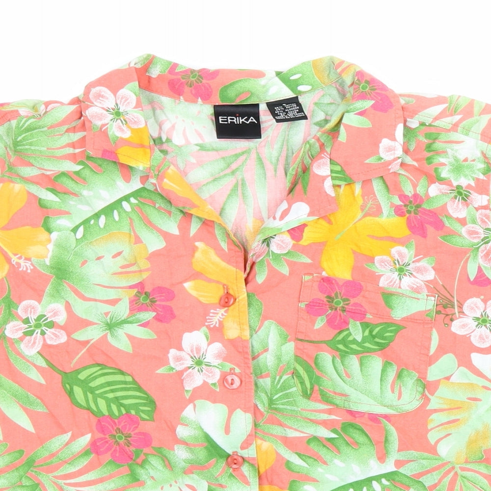 ERIKA Mens Multicoloured Floral Cotton Button-Up Size S Collared Button