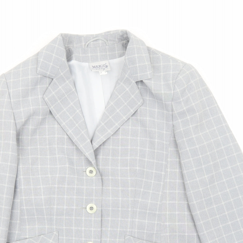 Meico Womens Grey Geometric Jacket Blazer Size 10 Buckle