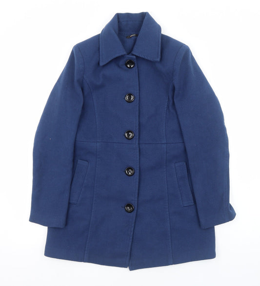 Oner Womens Blue Pea Coat Coat Size L Button
