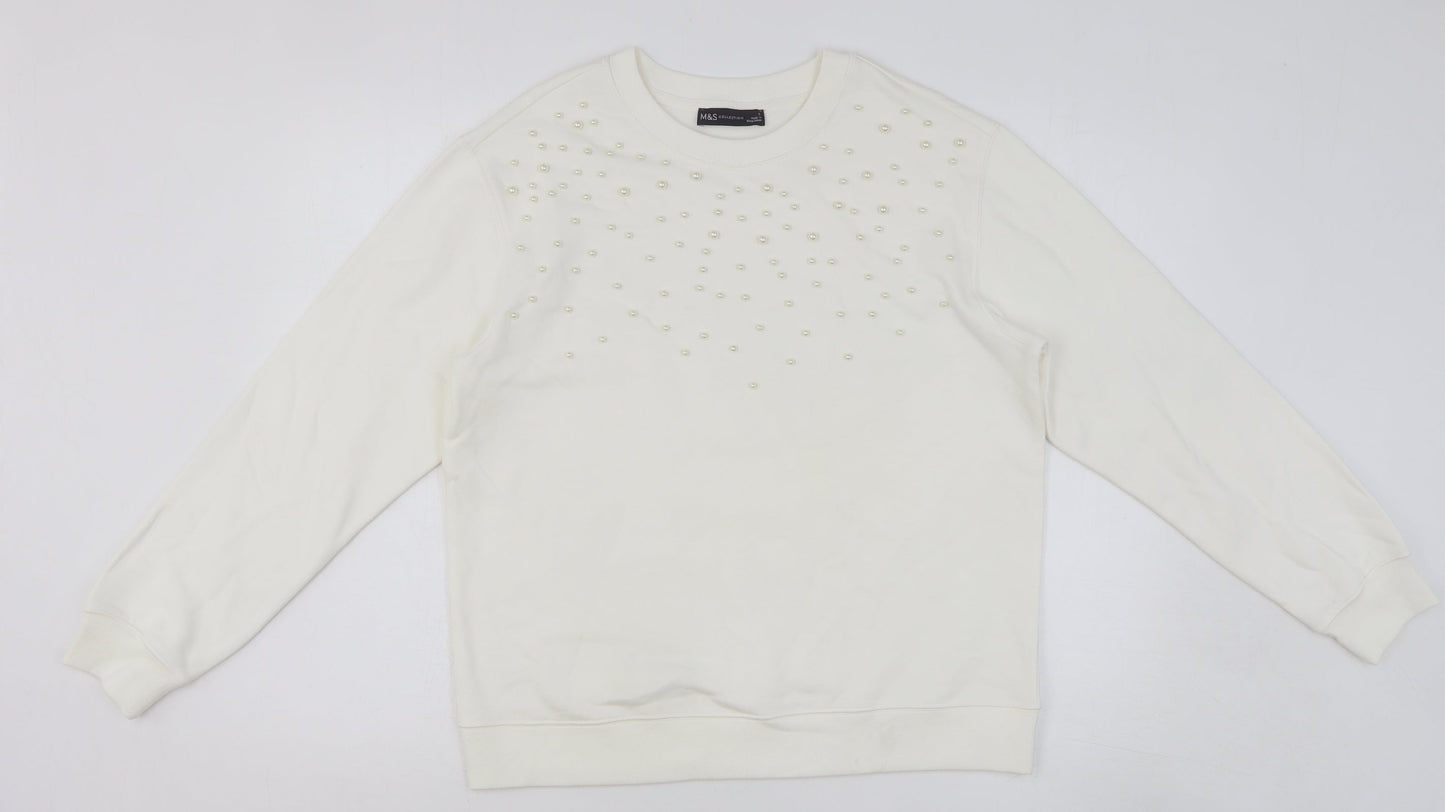 Marks and Spencer Womens White Cotton Pullover Sweatshirt Size S Pullover