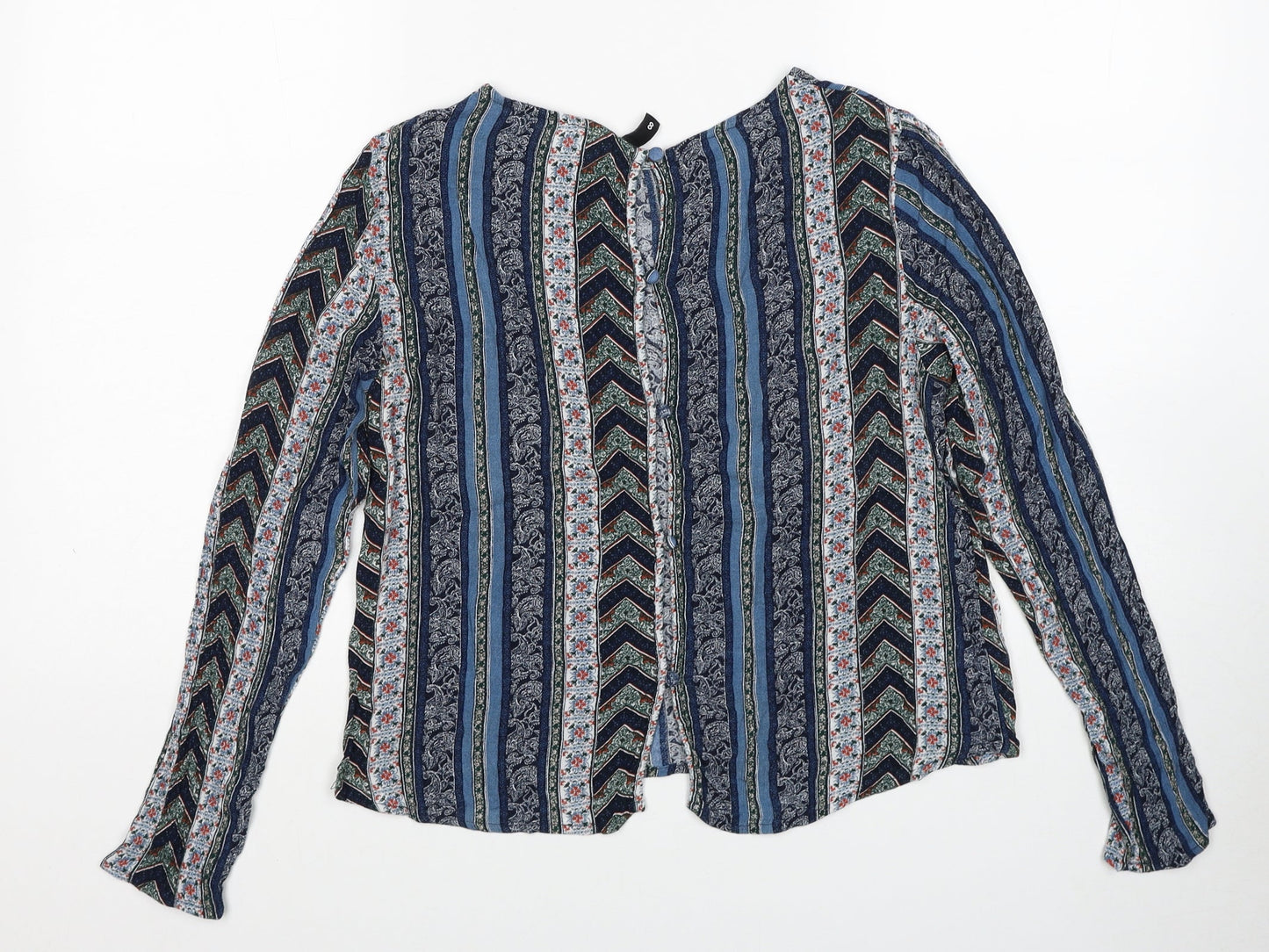 H&M Womens Blue Striped Viscose Basic Blouse Size 8 Round Neck