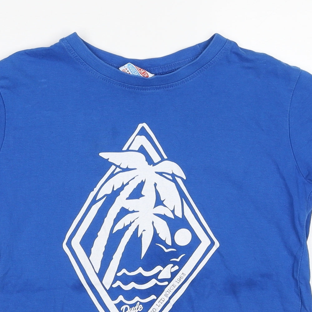 Dudeskin Boys Blue Cotton Basic T-Shirt Size 7-8 Years Round Neck Pullover