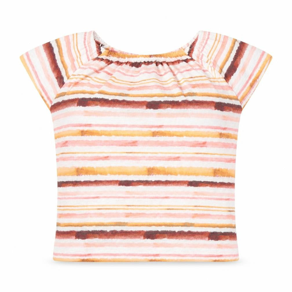 M&Co Womens Multicoloured Striped Polyester Basic T-Shirt Size 12 Off the Shoulder - Bardot