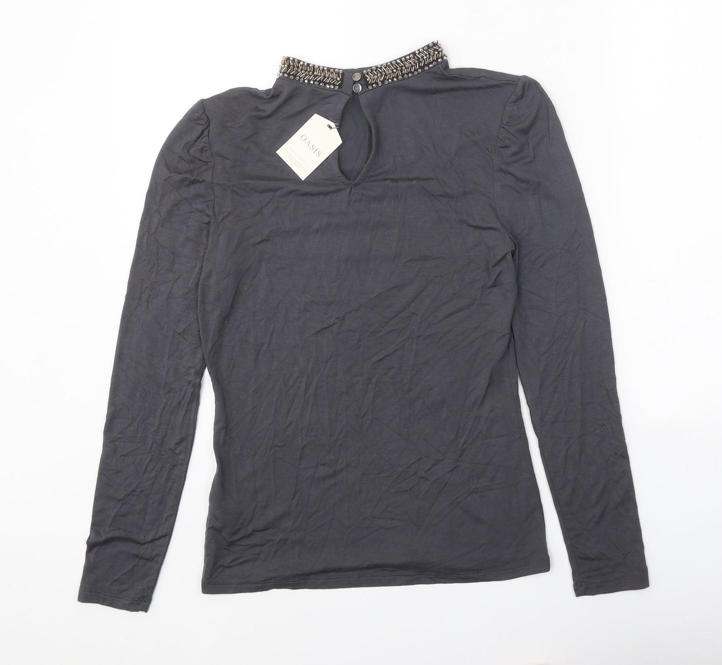 Oasis Womens Grey Viscose Basic Blouse Size XS Round Neck