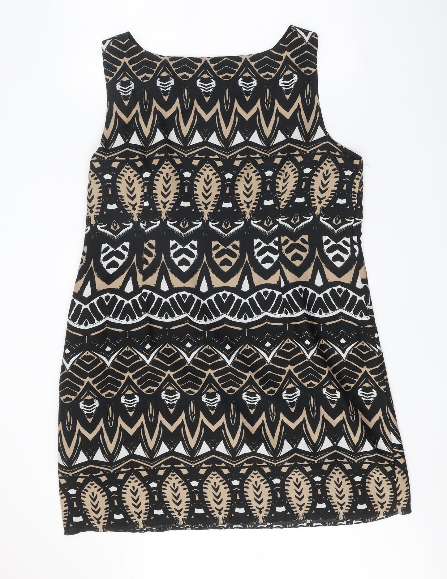 Monsoon Womens Black Geometric Polyester Pencil Dress One Size Round Neck Zip