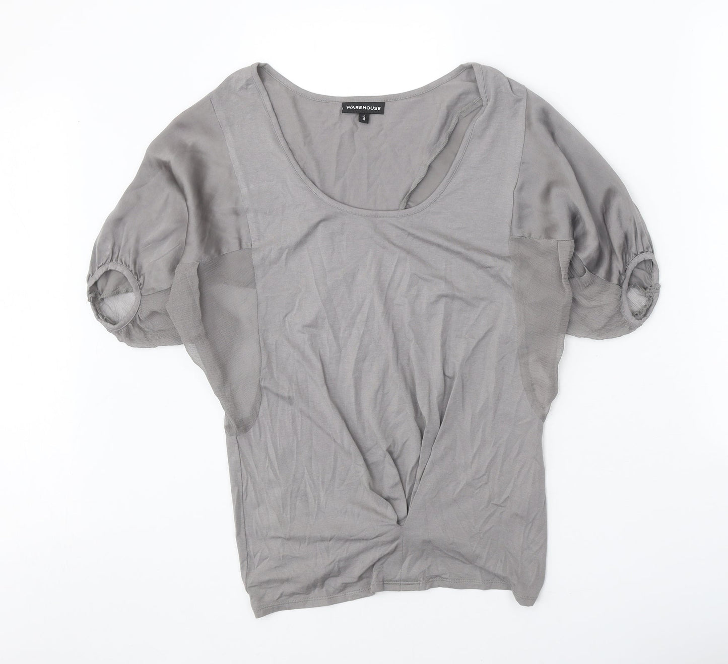 Warehouse Womens Grey Viscose Basic Blouse Size 10 Round Neck - Twist Detail