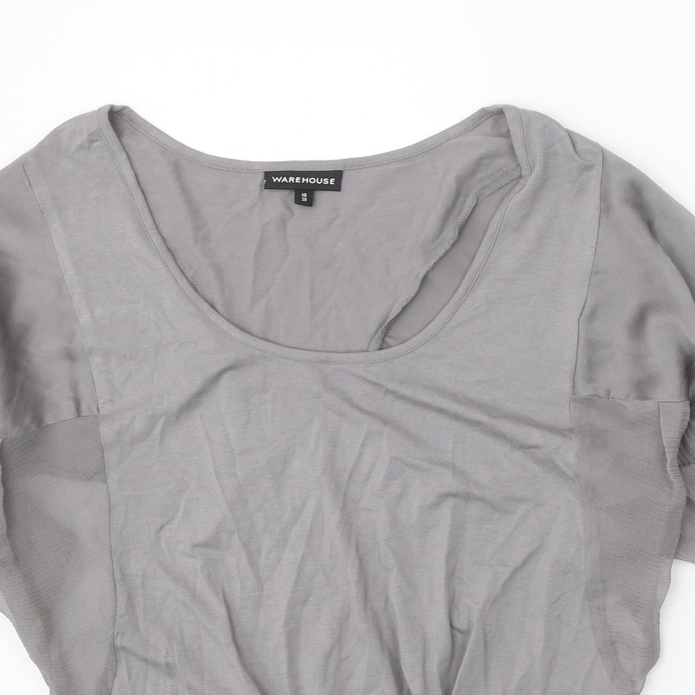 Warehouse Womens Grey Viscose Basic Blouse Size 10 Round Neck - Twist Detail