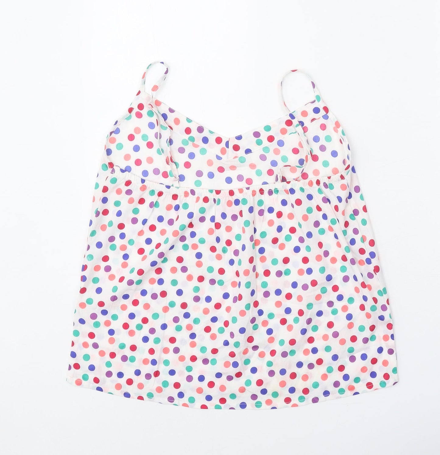Adore Womens White Polka Dot Polyester Basic Tank Size S V-Neck