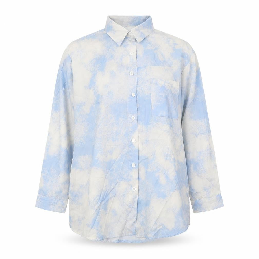 DAZY Womens Blue Geometric Cotton Basic Button-Up Size S V-Neck