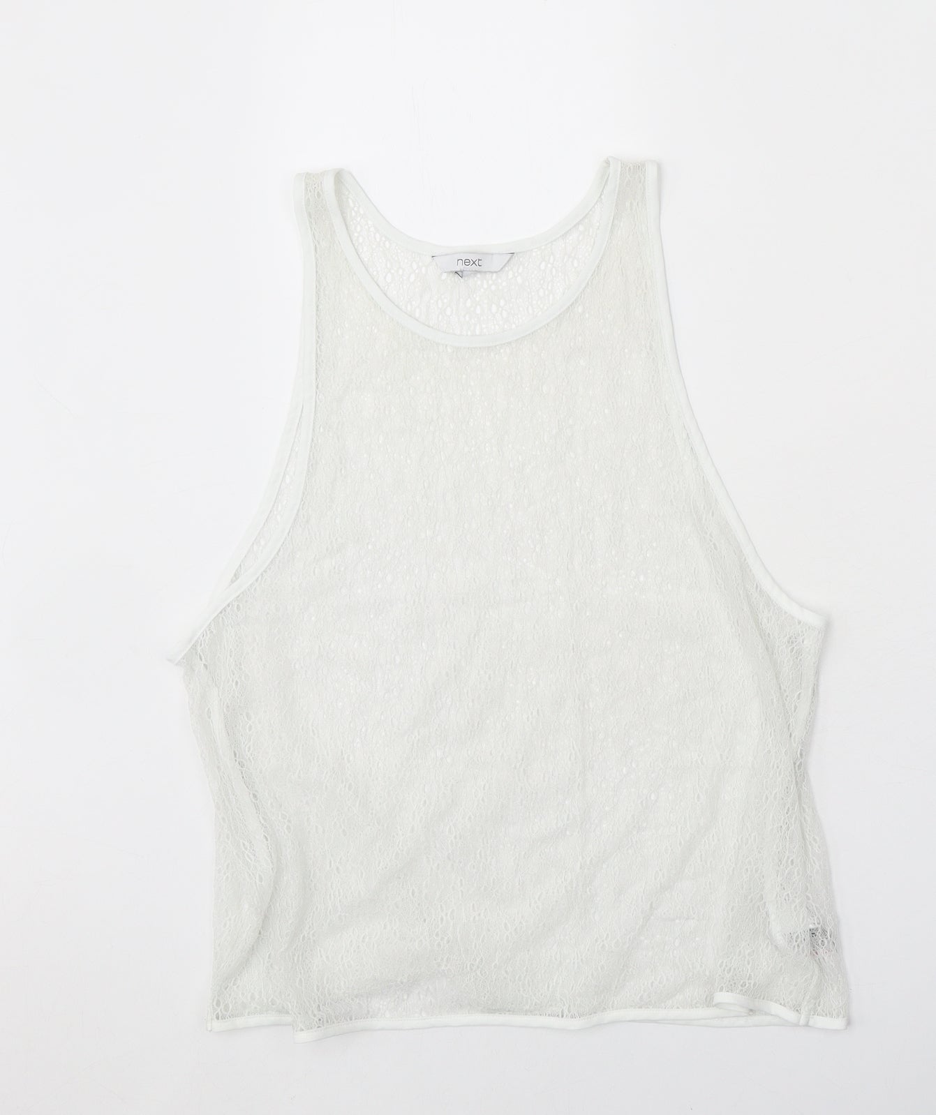 NEXT Womens White Nylon Basic Tank Size 14 Round Neck - Lace Detail