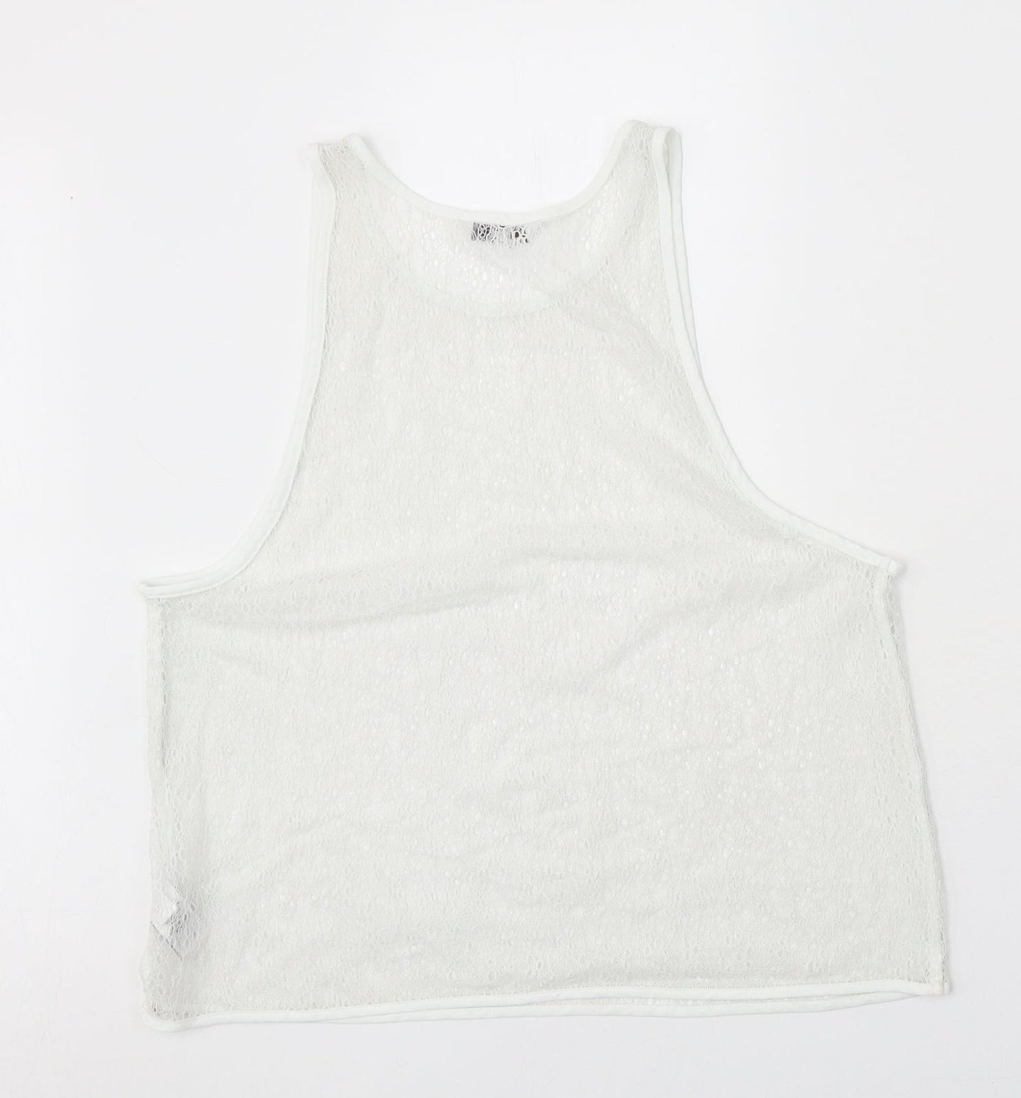 NEXT Womens White Nylon Basic Tank Size 14 Round Neck - Lace Detail
