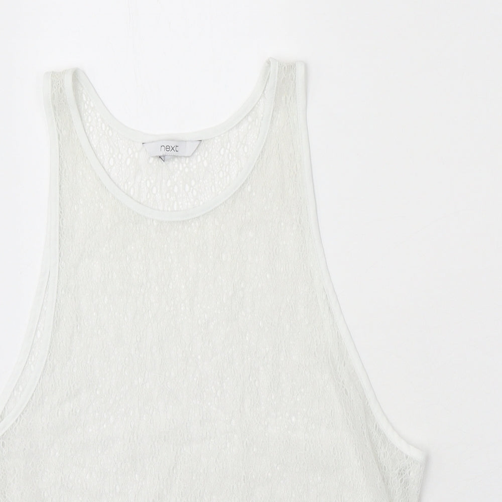 NEXT Womens White Nylon Basic Tank Size 14 Round Neck - Lace Detail